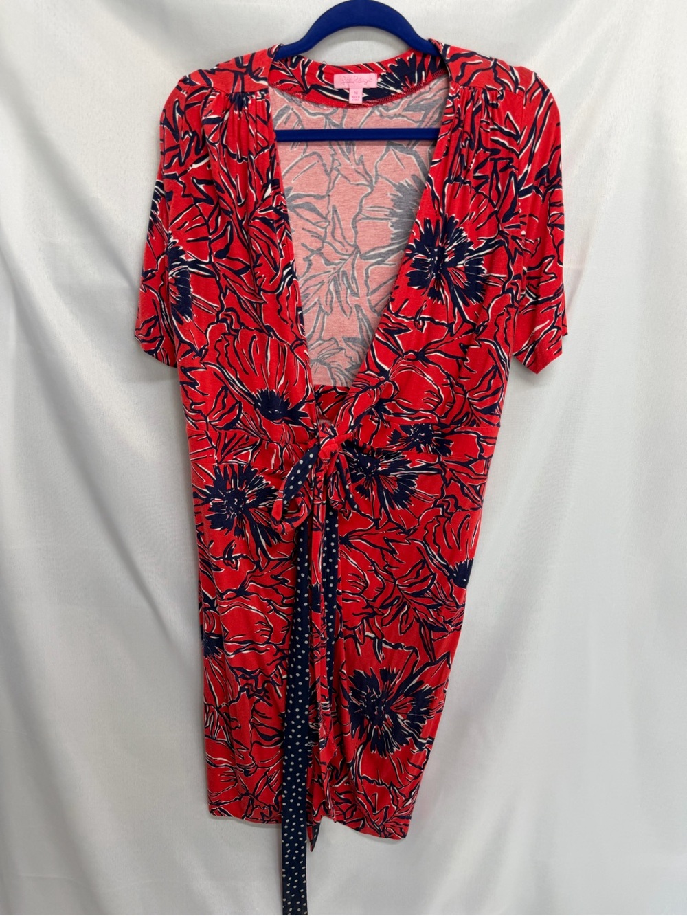 Lilly Pulitzer Adalie Wrap Dress Red Floral Navy Belt Wrap Navy Polka Dot Medium